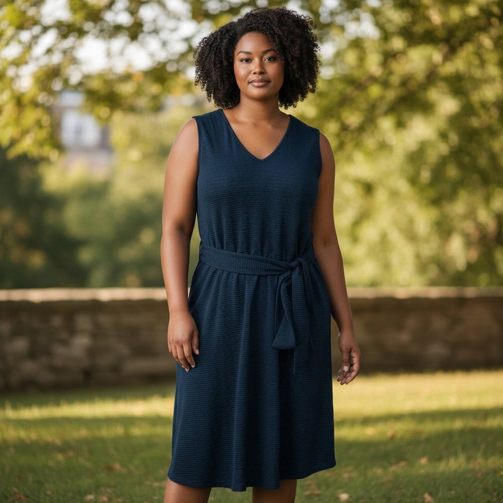 Lane Bryant Women’s Dark Turquoise Textured Dress Size 14/16 w/Belt
